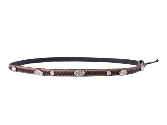 602 - Two-Tone Braided Leather Hatband with Engraved Silver Conchos 1 Doz.